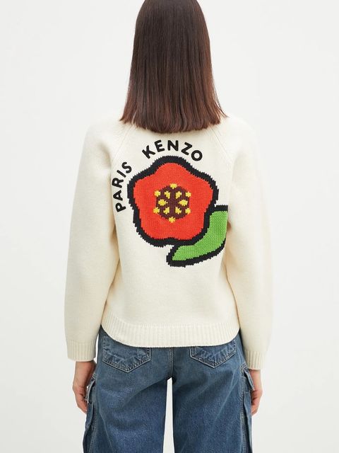 Kenzo kardigan wełniany Pop damski kolor beżowy ciepły FF52CA4983LA.02