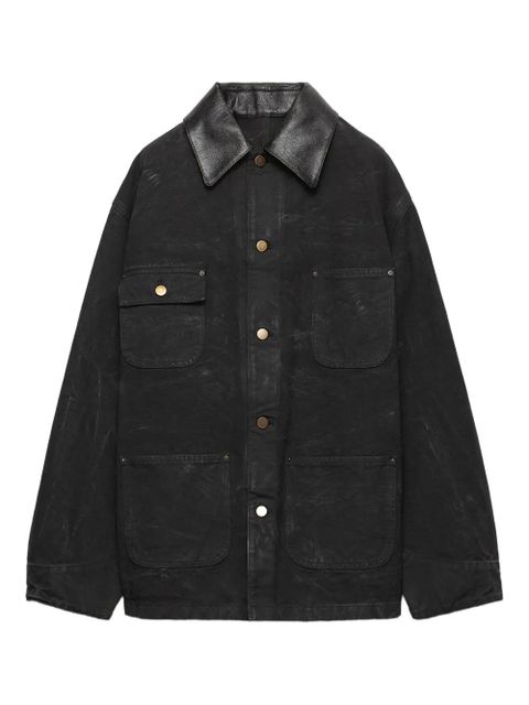 Prada leather-collar cotton jacket - Black - zdjęcie produktu nr 1