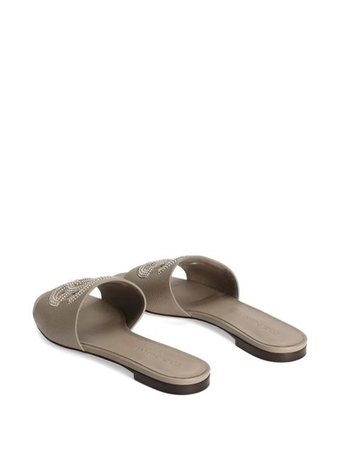 Dolce & Gabbana suede and Dauphine calfskin flat slippers with rhinestones - Brown