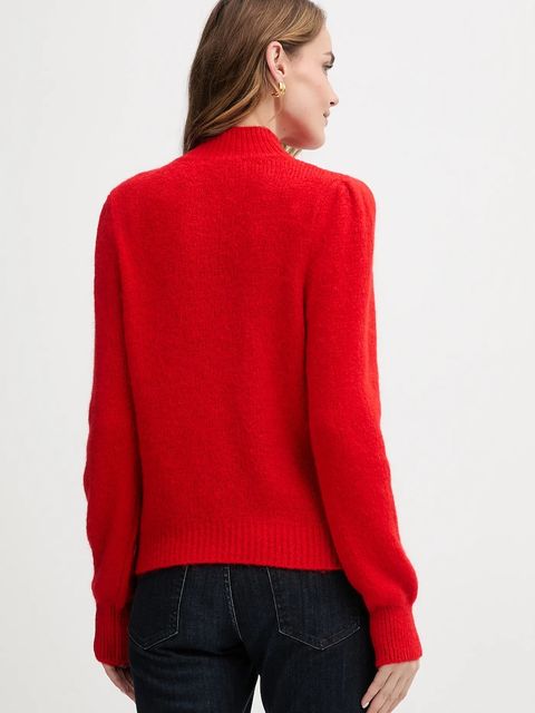 Morgan sweter z dodatkiem wełny damski kolor czerwony z golfem MLEONAR