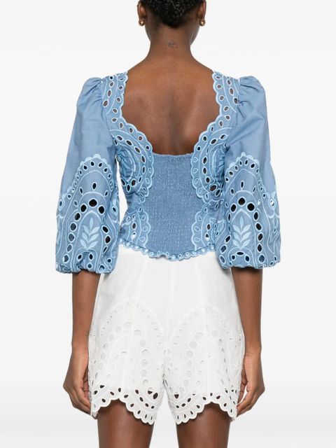 Charo Ruiz Ibiza Bass laced puffed-sleeve top - Blue