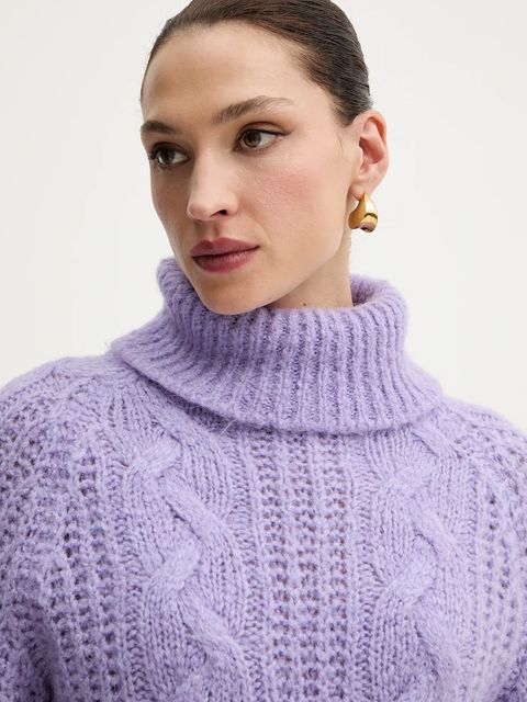 Morgan sweter z dodatkiem alpaki damski kolor fioletowy z golfem MPALMA
