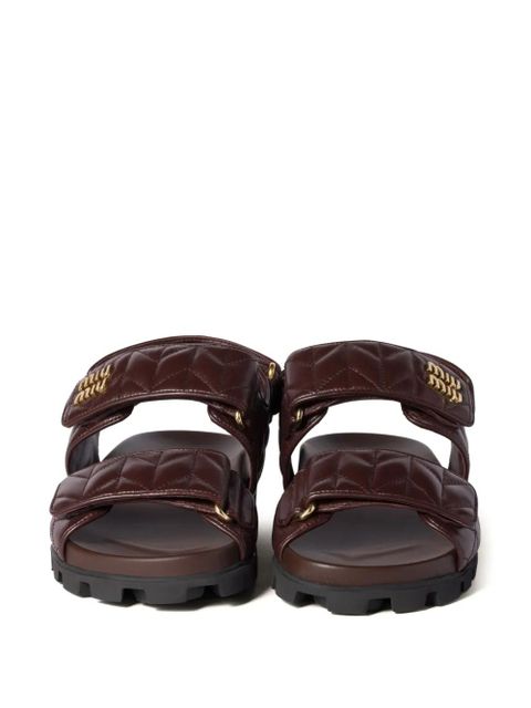 Miu Miu Sporty matelassé leather sandals - Brown