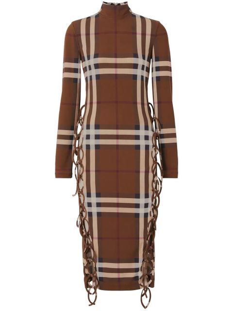 Burberry check-print side-tie midi dress - Brown - zdjęcie produktu nr 1