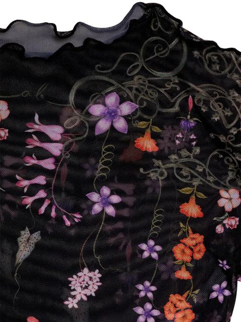 Agua By Agua Bendita floral-print mesh t-shirt - Black