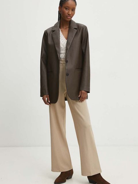 Answear.LAB spodnie damskie kolor beżowy proste high waist