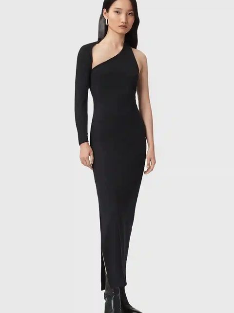 AllSaints sukienka ARI kolor czarny maxi dopasowana W074DD - zdjęcie produktu nr 1