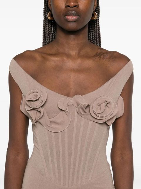Magda Butrym rose-appliqué corset midi dress - Brown