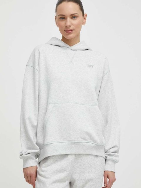 New Balance bluza bawełniana WT41537AHH damska kolor szary z kapturem melanżowa WT41537AHH - zdjęcie produktu nr 1