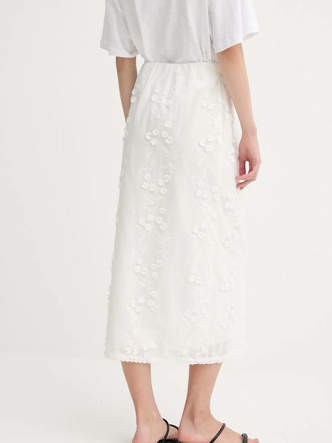 MUNTHE spódnica bawełniana URSA kolor biały midi prosta 255121025522