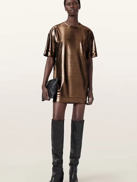 AllSaints sukienka kolor złoty mini oversize W141DD