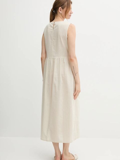 United Colors of Benetton sukienka z domieszką lnu kolor beżowy maxi rozkloszowana 48I5DV0BK - zdjęcie produktu nr 2