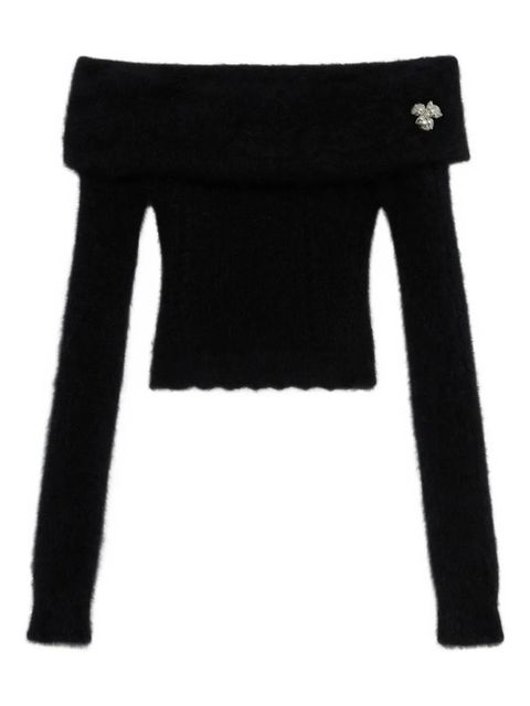 Blumarine floral-appliqué off-shoulder top - Black - zdjęcie produktu nr 1