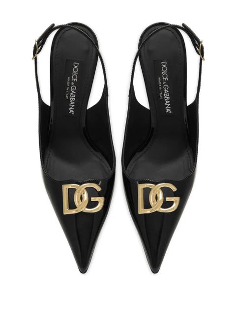 Dolce & Gabbana logo-plaque heeled slingback pumps - Black