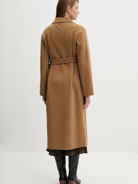 Tommy Hilfiger płaszcz z wełną kolor brązowy WW0WW47286