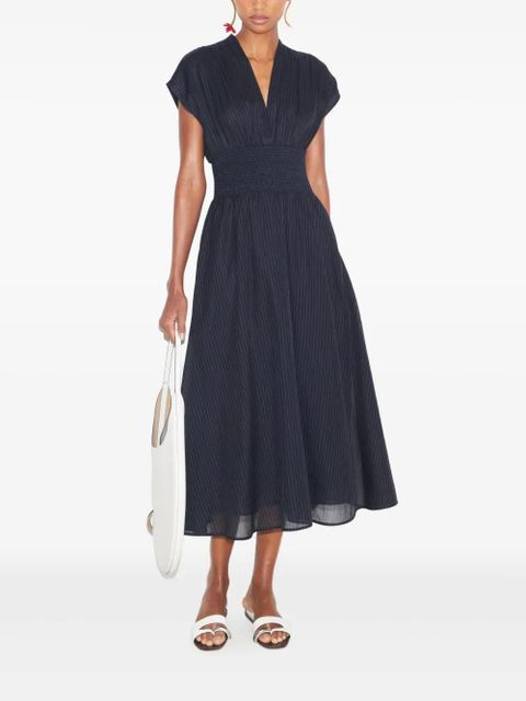 Tory Burch pinstripe-pattern smocked midi dress - Blue