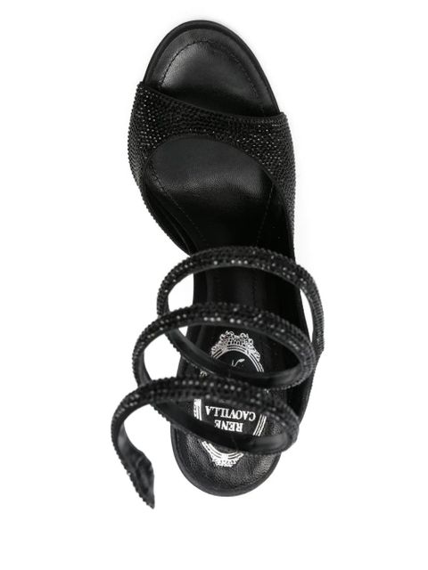 René Caovilla 105mm crystal-embellished spiral-wrap sandals - Black