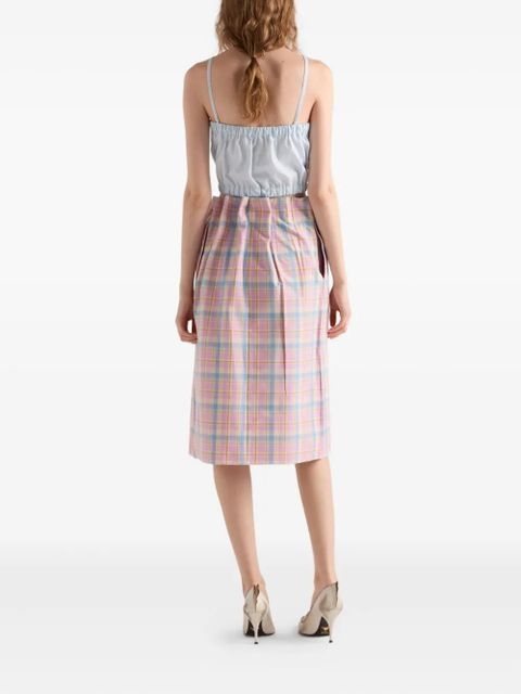 Prada checked bow-detail midi skirt - Pink