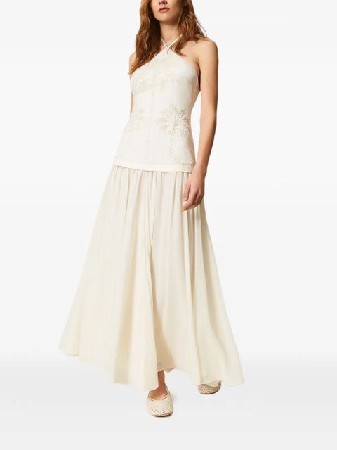 TWINSET embroidered halterneck dress - Neutrals