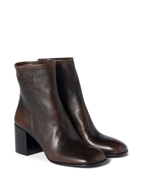Miu Miu block-heel leather boots - Brown - zdjęcie produktu nr 2