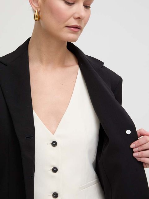 Weekend Max Mara marynarka wełniana kolor czarny jednorzędowa gładka 2415041021600