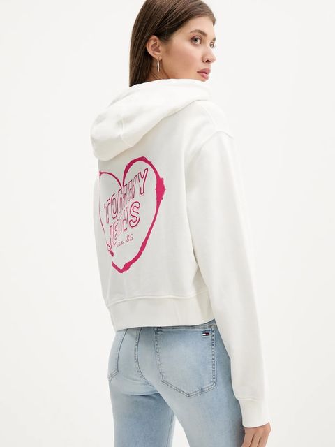 Tommy Jeans bluza bawełniana damska kolor biały z kapturem z nadrukiem DW0DW21408 - zdjęcie produktu nr 1