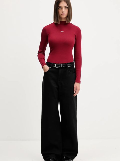 Guess Jeans longsleeve kolor bordowy z półgolfem W5BP23 KA0H1