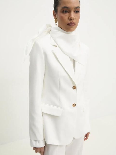 Answear.LAB marynarka taliowana z chustą kolor biały jednorzędowa gładka