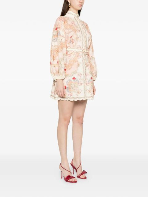 ZIMMERMANN Daylight floral-pattern belted mini dress - Neutrals
