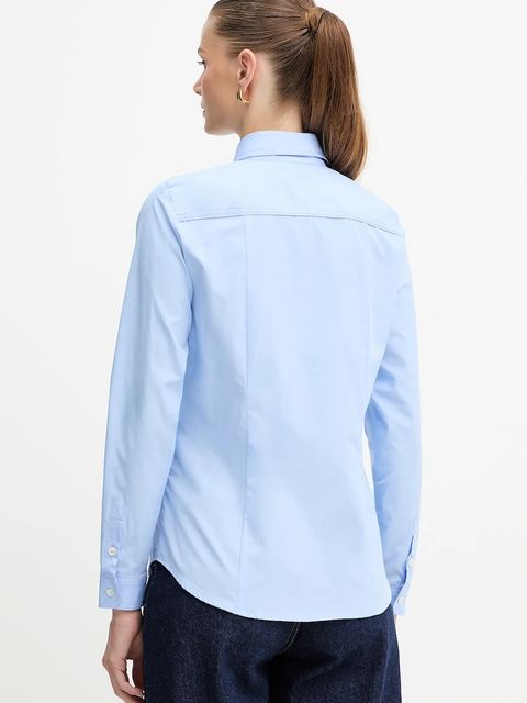 Marella koszula bawełniana damska kolor niebieski slim z kołnierzykiem klasycznym 2523116074200