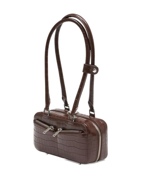 Self-Portrait crocodile-embossed leather shoulder bag - Brown