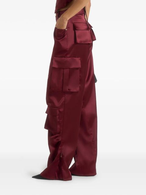 Manière De Voir Emilie high-waisted satin wine red cargo pants