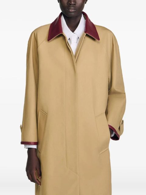 SANDRO leather-trimmed sleeves coat - Brown