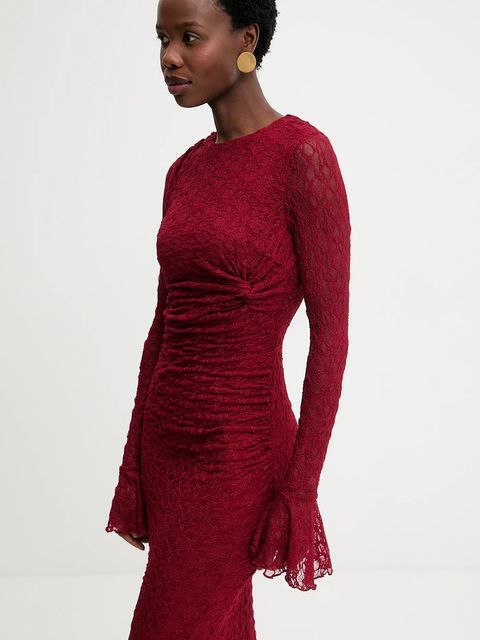 Answear.LAB sukienka kolor bordowy maxi dopasowana