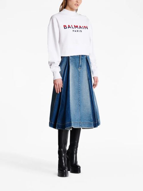 Balmain 3-Buttons logo-print cotton sweatshirt - White