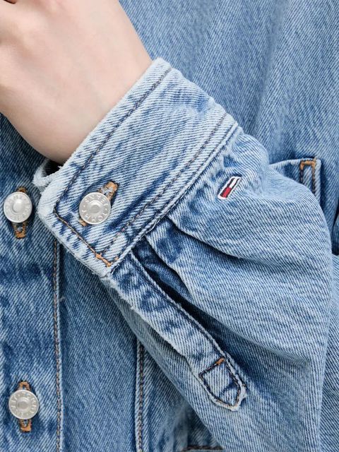 Tommy Jeans koszula jeansowa damska kolor niebieski relaxed z kołnierzykiem klasycznym DW0DW20365