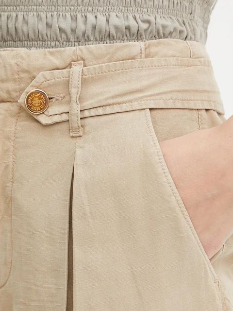 Guess szorty z domieszką lnu SHAYE damskie kolor zielony gładkie high waist W5GD1J WG8N0