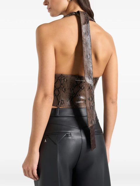 Manière De Voir Sloane python-print halterneck corset top - Brown