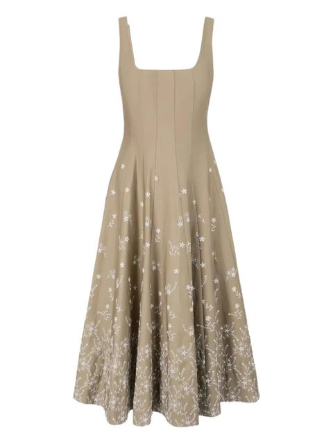 STAUD floral-embroidered midi dress - Neutrals - zdjęcie produktu nr 1