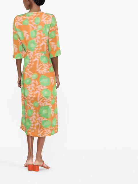 GANNI floral-print midi dress - Orange
