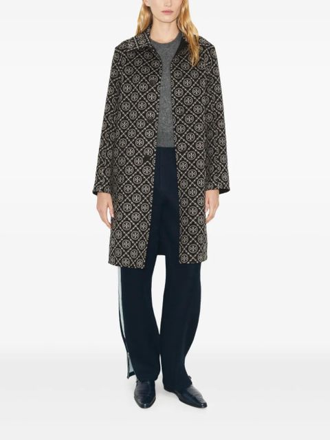 Tory Burch jacquard monogram wool coat - Black