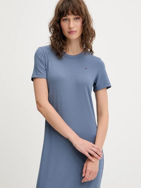 Tommy Jeans sukienka kolor niebieski midi rozkloszowana DW0DW19721