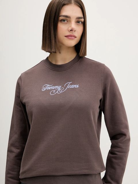 Tommy Jeans bluza bawełniana damska kolor brązowy z nadrukiem DW0DW21922