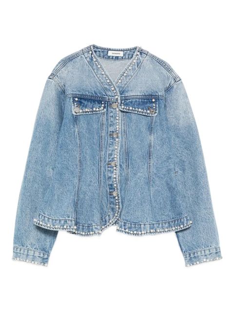SANDRO pearl-embellishment denim jacket - Blue - zdjęcie produktu nr 1