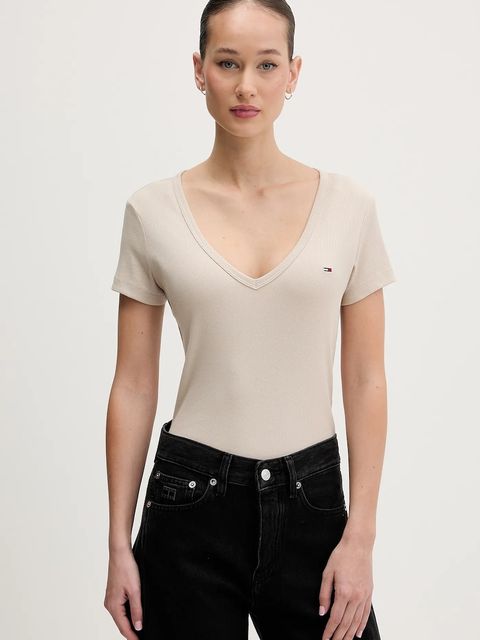 Tommy Jeans t-shirt damski kolor beżowy DW0DW17385 - zdjęcie produktu nr 1