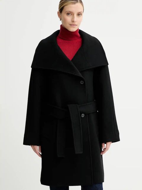 Calvin Klein płaszcz z wełną kolor czarny LV044D557G