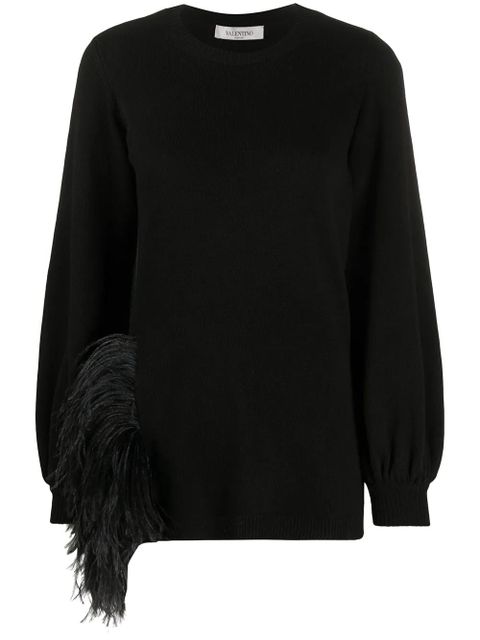 Valentino Garavani feather trim jumper - Black