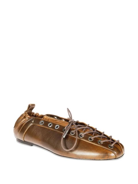 GANNI eyelets lace-up ballet flats - Brown