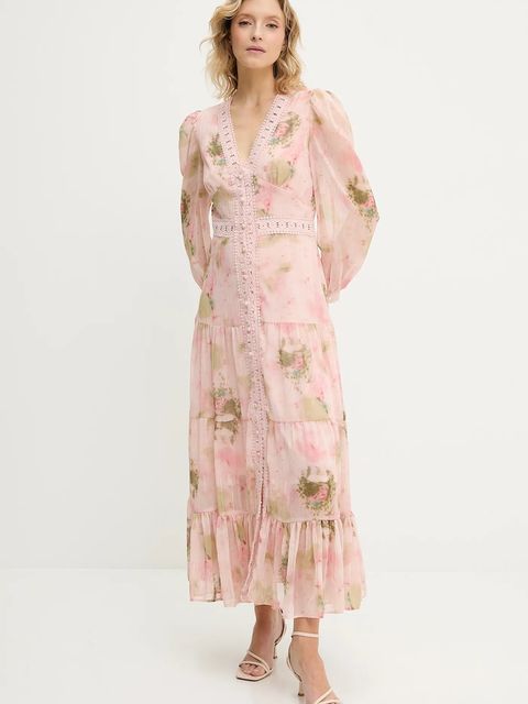 Answear.LAB sukienka kolor różowy maxi rozkloszowana