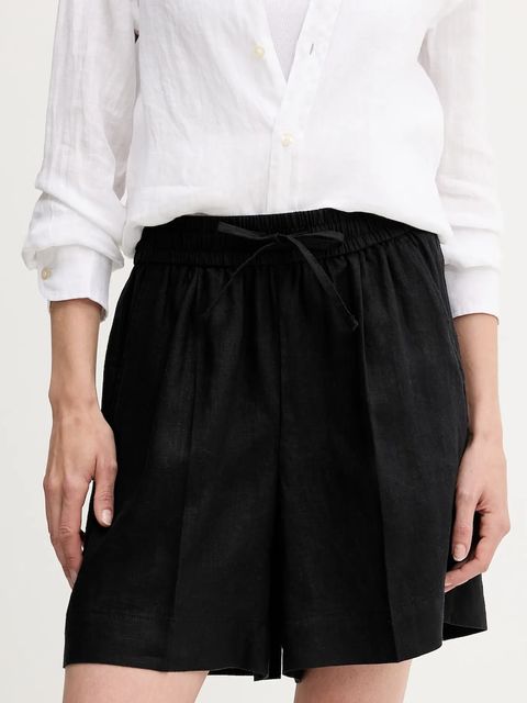 United Colors of Benetton szorty lniane damskie kolor czarny gładkie high waist 4AGHD901T - zdjęcie produktu nr 1